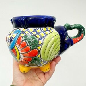 Talavera Decorative Elephant Planter Pot Mexican Pottery Folk Art Home Decor 10"